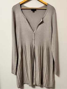 Dialogue (XL) Cashmere Silk Womens Sweater Button Beige Knit V-Neck Long Sleeve